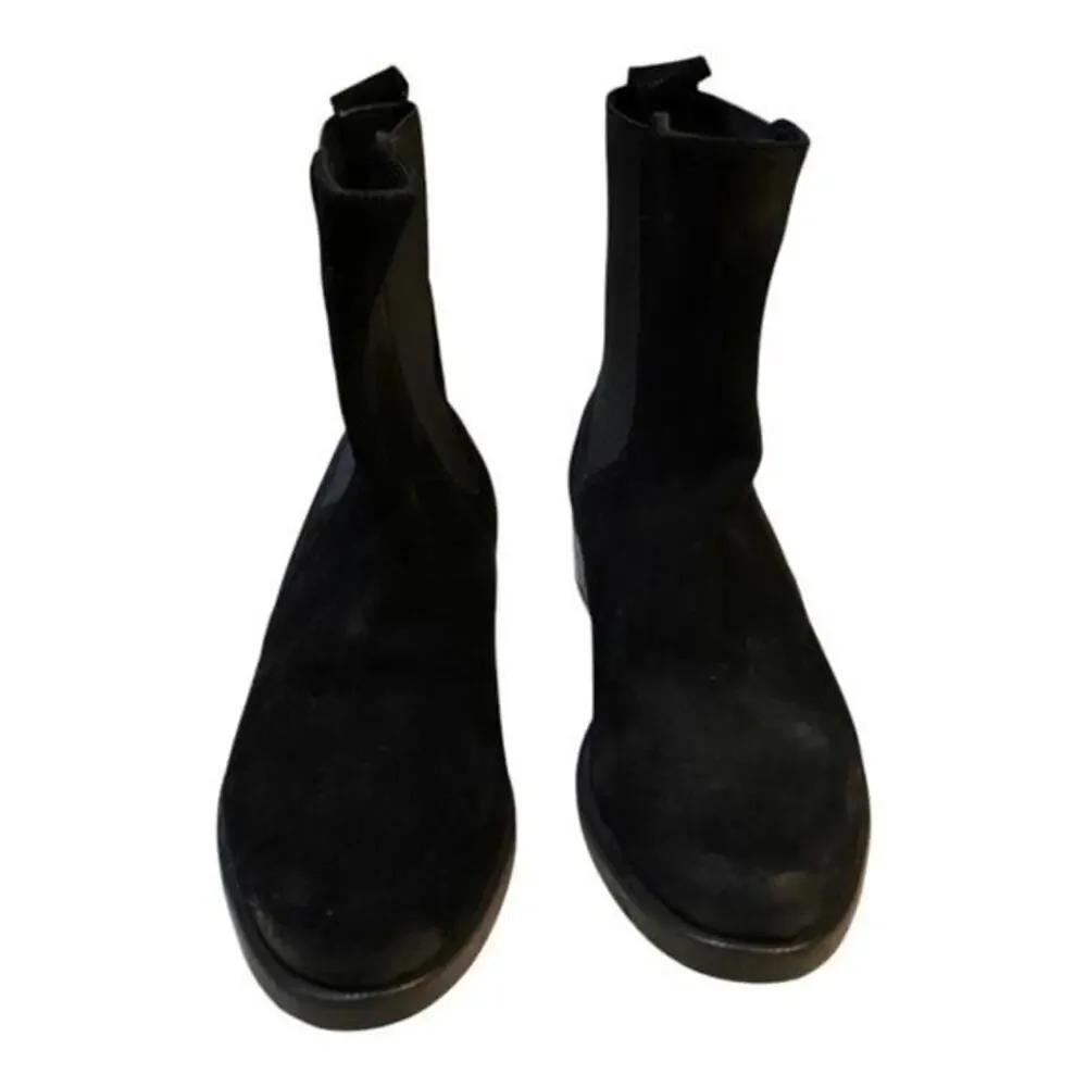 Emmanuel Crasto Black Suede Leather Ankle‎ Boots Classic Chelsea Style Pull On